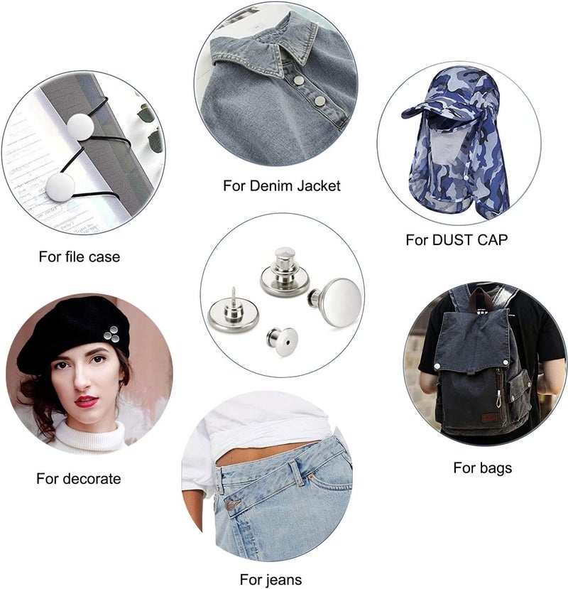 ZENGLU 8 Sets of 17 mm Pants Button, Jean Buttons Pins for Loose Jeans, Adjustable Button for Jeans, Reusable and Adjustable Metal Pants Button Tightener - Image 5